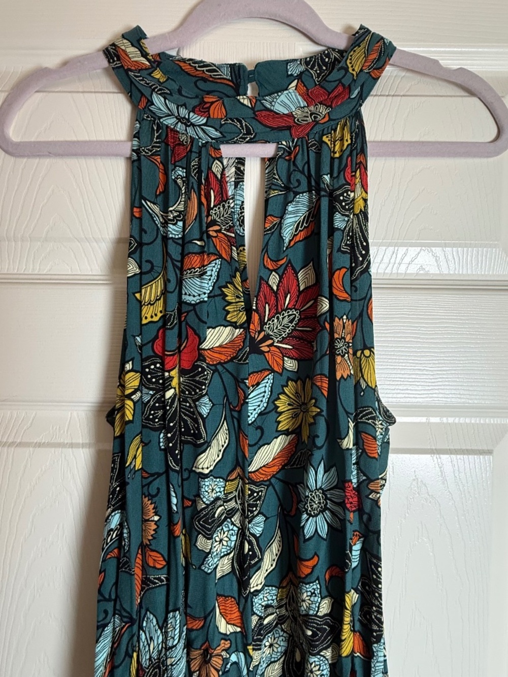 Anthropologie Geneva Teal Floral Halter Wide Leg Jumpsuit XL